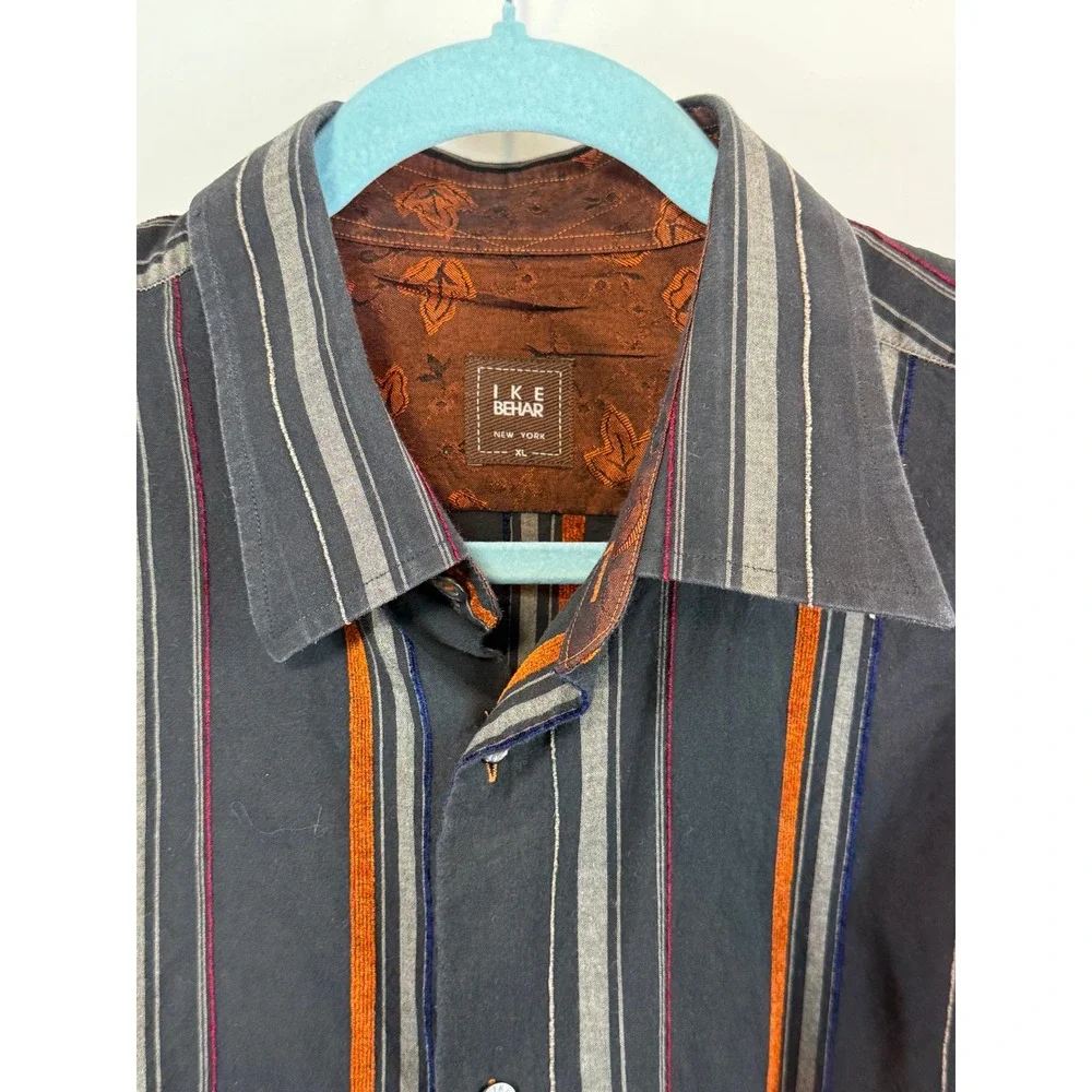 Ike Behar Men's‎ XL Western Button Down Shirt Gray Orange Striped Cowboy Ranch